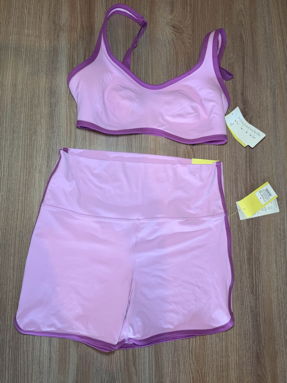 all in motion Pink High-Waist Athletic Shorts with Purple Trim